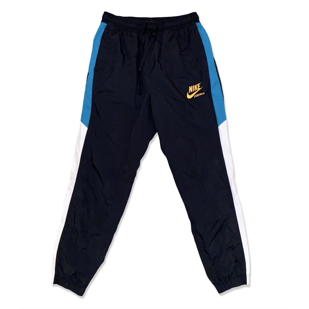 Nike Sportswear Track Pants Mens M Y2K Black Blue White Nylon Joggers